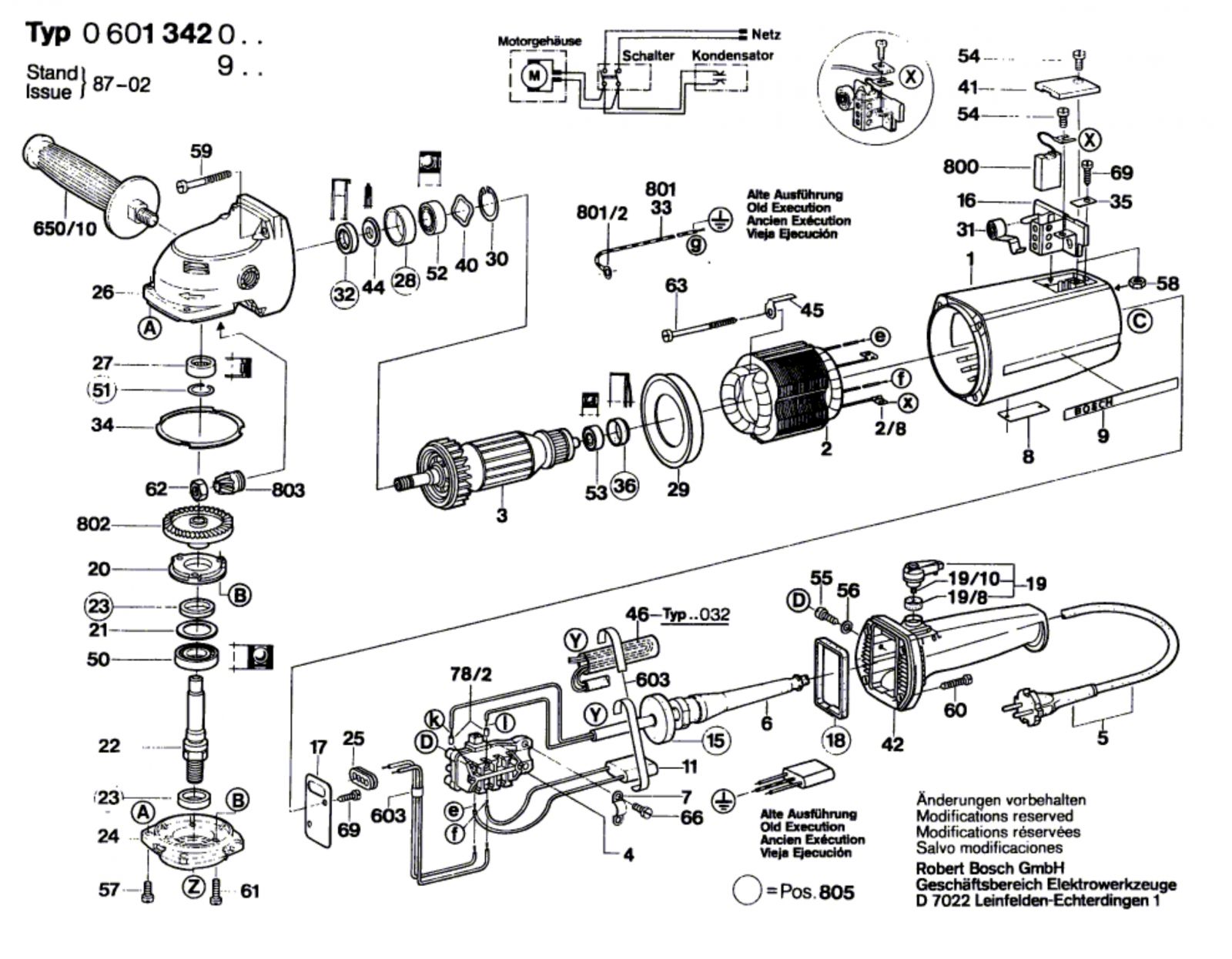 Bosch 0 601 342 003 Angle Grinder 220 V Eu Spare Parts